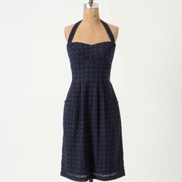 Anthropologie Dresses & Skirts - Girls From Savoy navy halter eyelet dress size 2